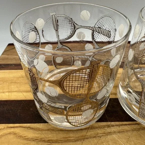 Vintage Rare Mid Century Modern Georges Briard Tennis Lowball Glasses Set of 8